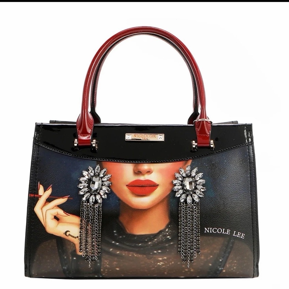 Nicole Lee Artistic Black and Red Satchel
